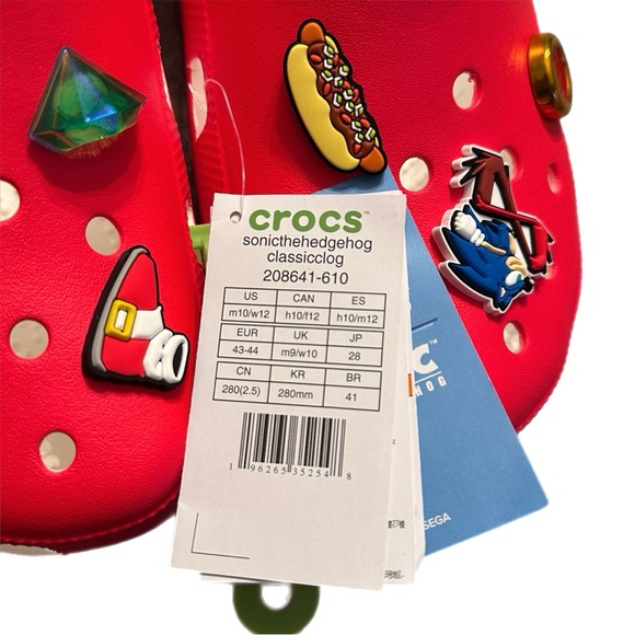 Crocs NWT Sega Sonic The Hedgehog Classic Crocs Red Unisex W12 M10 - Picture 9 of 12